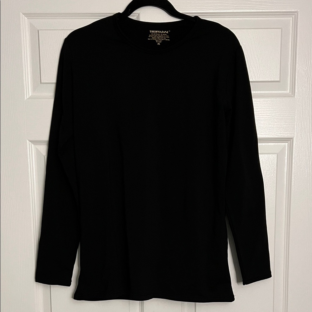Thermajane Black Long Sleeve Women's Tee Winter Snow Warm